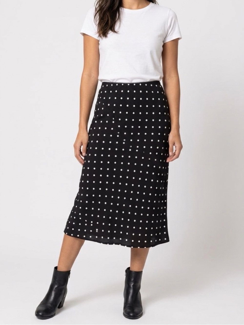 Aeropostale Black Midi Skirt with White Polka Dots